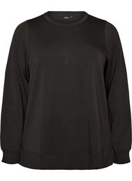 Langermet jersebluse med rund hals, Svart