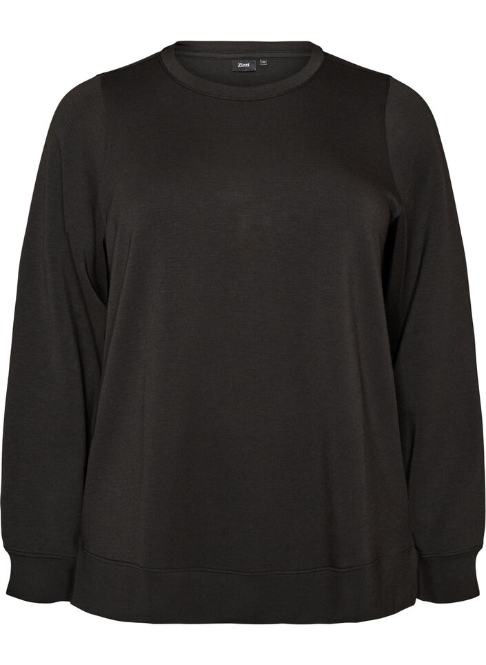 Langermet jersebluse med rund hals, Svart, Packshot image number 0