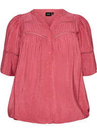Viskosebluse med legg og ballongeffekt, Rosa