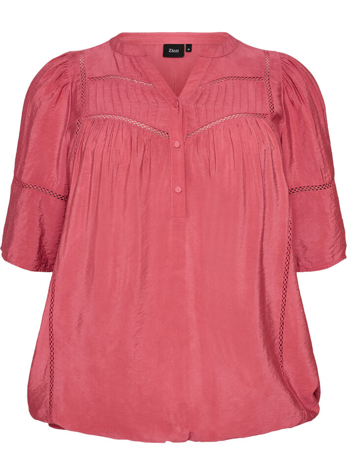 Viskosebluse med legg og ballongeffekt, Rosa, Packshot image number 0