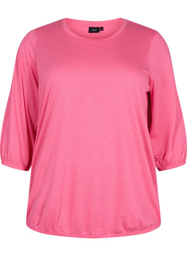 Ensfarget bluse med 3/4-ermer, Hot Pink Mel., Packshot image number 0