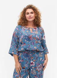 Mønstret bluse i viskose med korte ermer, Smoke Blue Paisley, Model