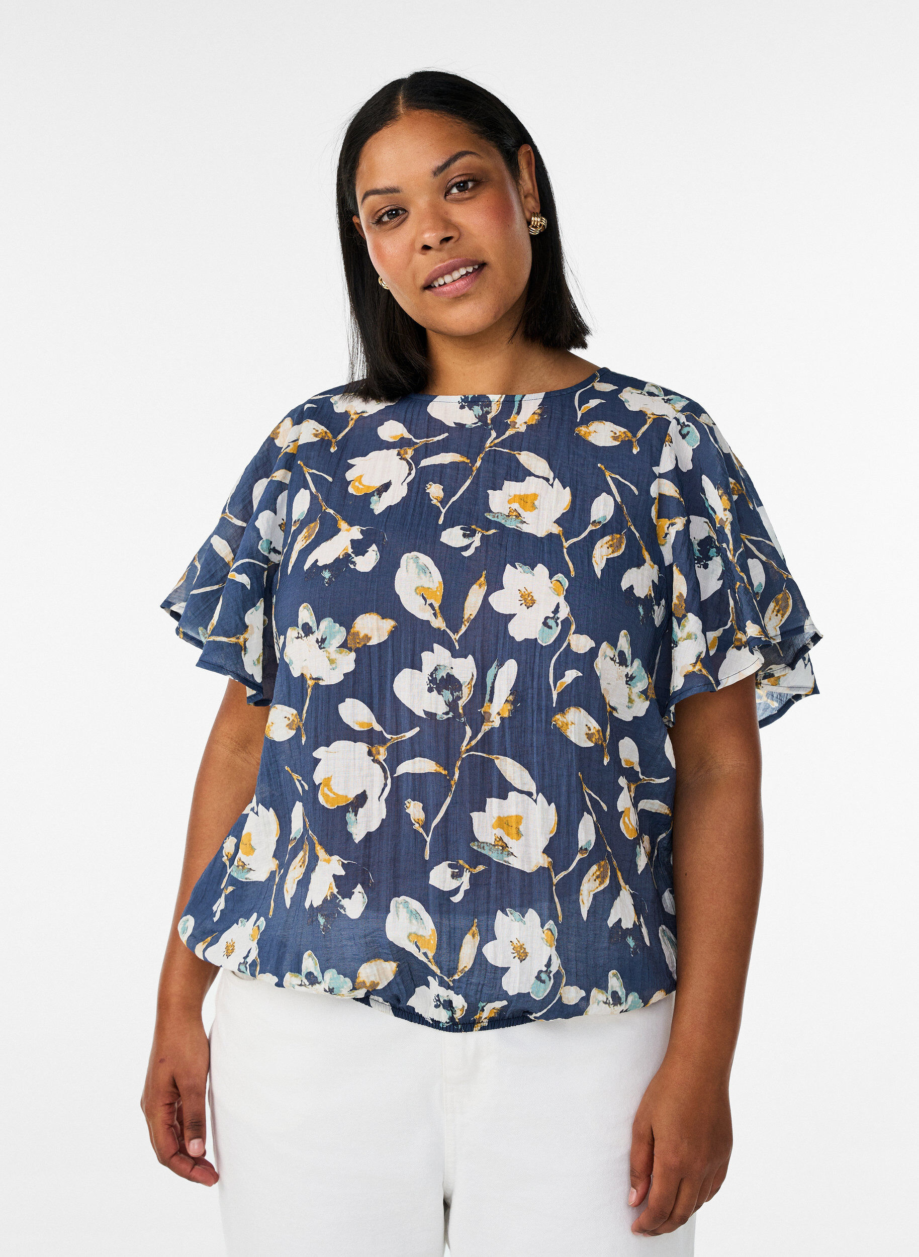 Bluse med ballongform og flaggermus ermer, Bl&aring;, Model