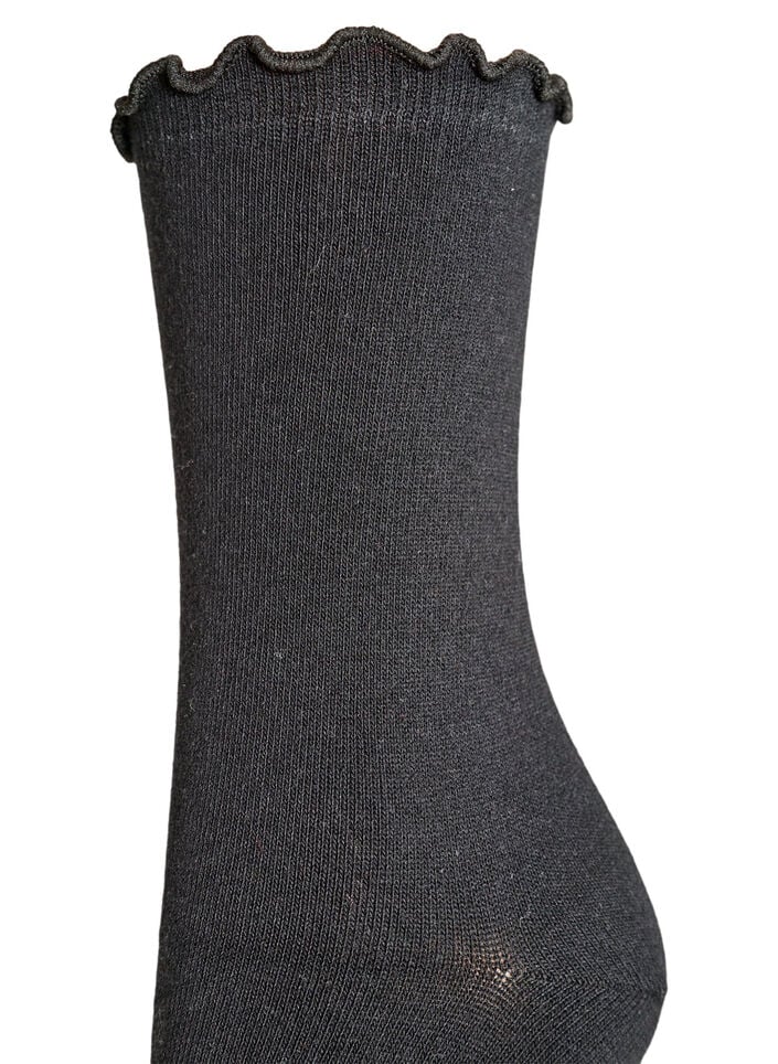 Bomullssokker med b&oslash;lgekant, Svart, Packshot image number 2