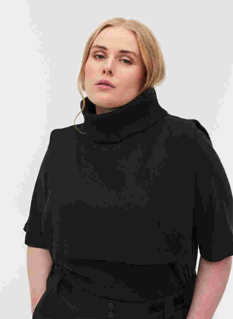Strikket hals i en ribbet struktur, Black, Model