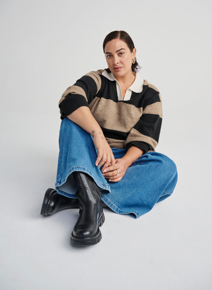 Wide fit – Kort støvel med strikk, Black, Image