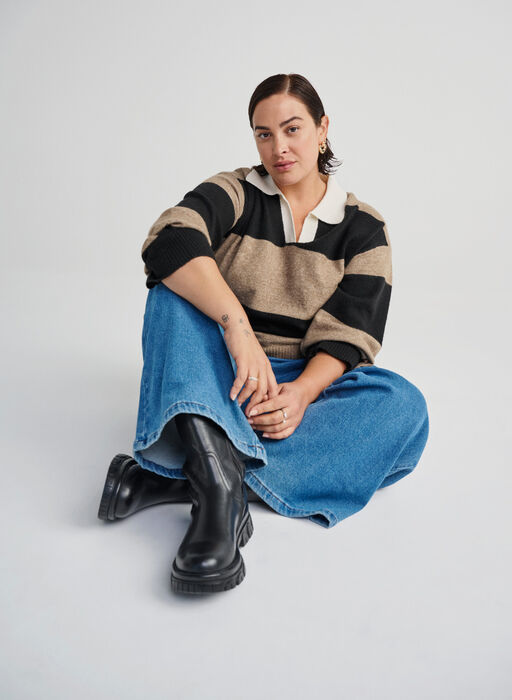 Wide fit – Kort støvel med strikk, Svart Wide fit – Kort støvel med strikk