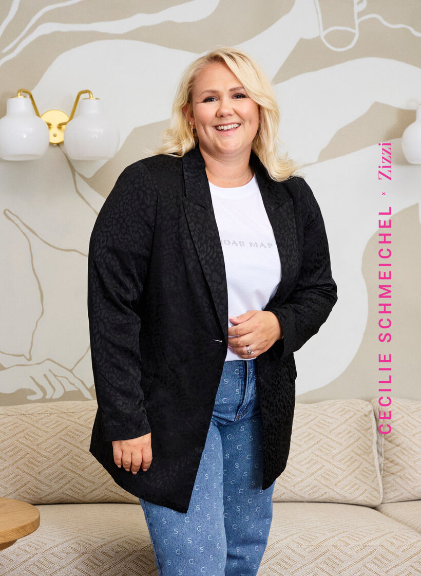 Jacquard-blazer i viskose, ton-i-ton, Black, Image image number 0