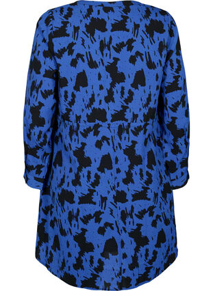 Kjole med trykk og snøring i midjen, Black Blue AOP, Packshot image number 1
