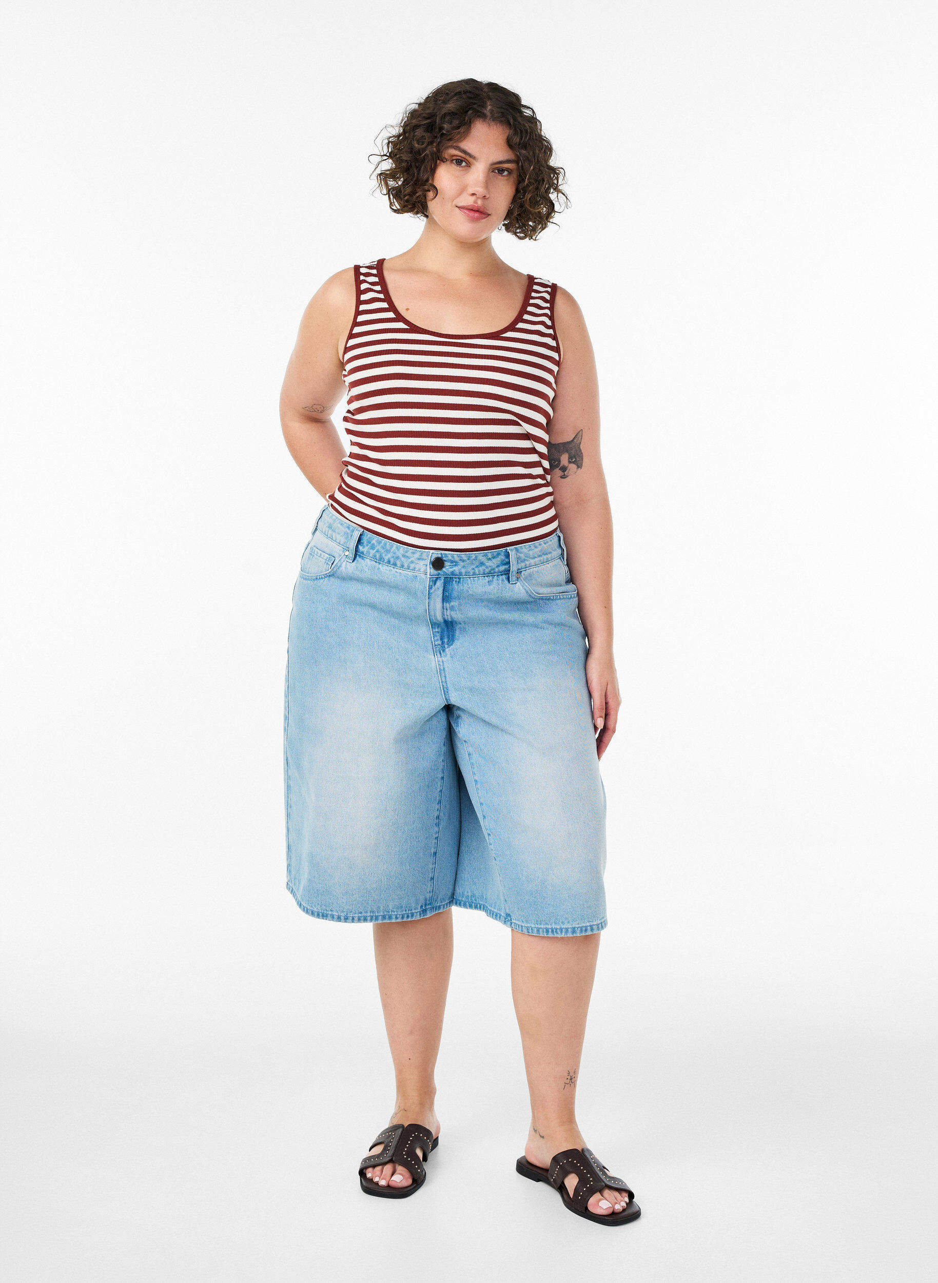 ZizziStripete ribbestrikket singlet, R&oslash;d, Model image number 1