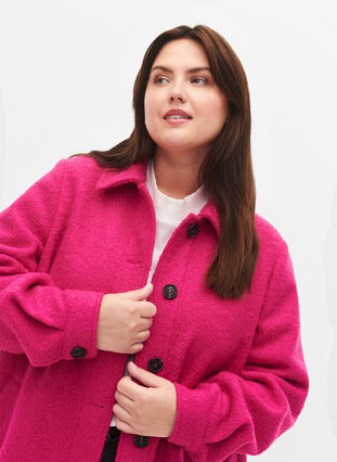 Lang skjortejakke i bouclé-look, Fuchsia Red, Model image number 2
