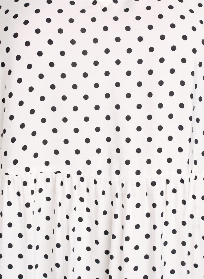 Prikkete kjole med V-hals og A-linjeform, Hvit, Packshot image number 2