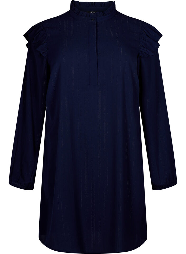 Kort kjole med volanger og glitter, Bl&aring;, Packshot image number 0