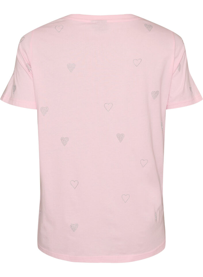 T-skjorte i &oslash;kologisk bomull med hjerter, Rosa, Packshot image number 1