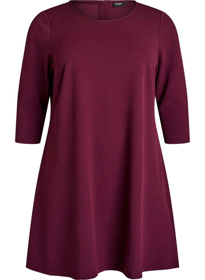 Kort A-linje kjole med 3/4 ermer, R&oslash;d, Packshot image number 0