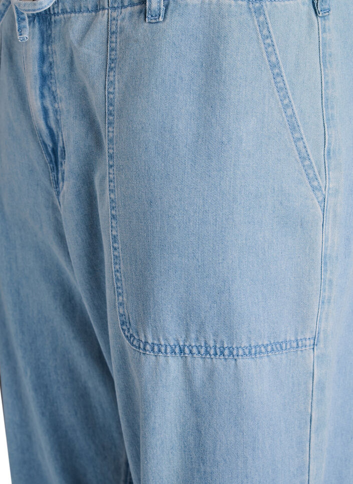 Høy midje jeans med knytebelte, Blå, Packshot image number 2