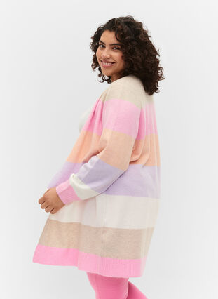 Lang stripete strikket cardigan, Orchid Petal Mel.Com, Model image number 1