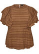 Bluse med smockstruktur og volangermer, Brun, Packshot image number 0