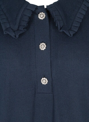 Bluse med volangkrave og dekorative knapper, Night Sky, Packshot image number 2