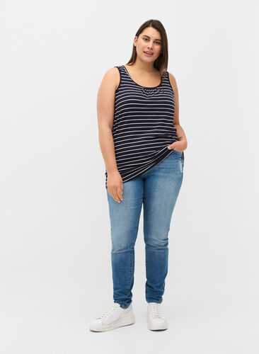 Stripete topp i bomull, Blue Stripe, Model image number 2