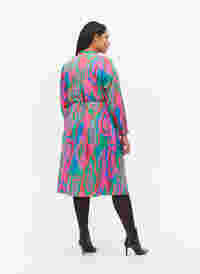 Mønstrete omslagskjole med lange ermer, Colorfull Art Print, Model