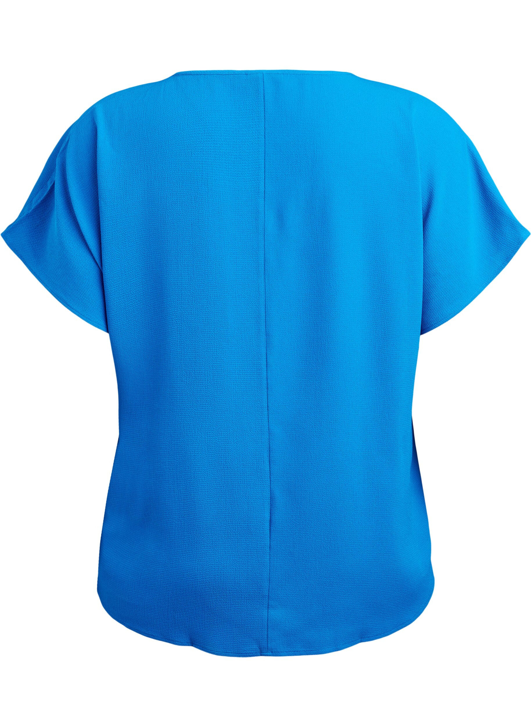 ZizziBluse med korte ermer og rund hals, Bl&aring;, Packshot image number 1