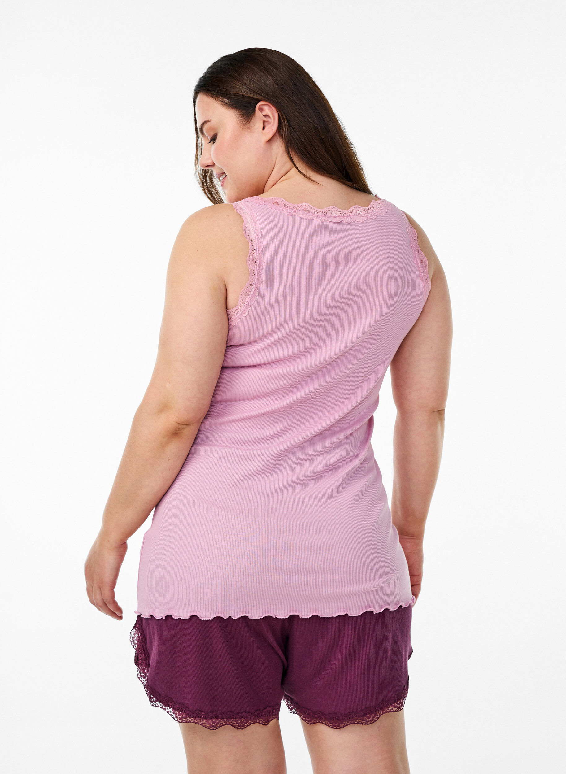 ZizziTopp med blondekant, Rosa, Model image number 2