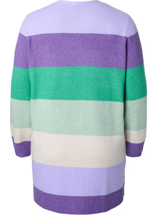 Lang stripete strikket cardigan, Mint Mel., Packshot image number 1