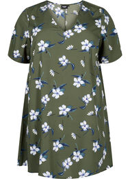 FLASH - Tunika med V-hals og mønster, Olive Night Flower