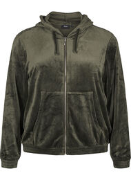 Velour cardigan med hette, Rosin