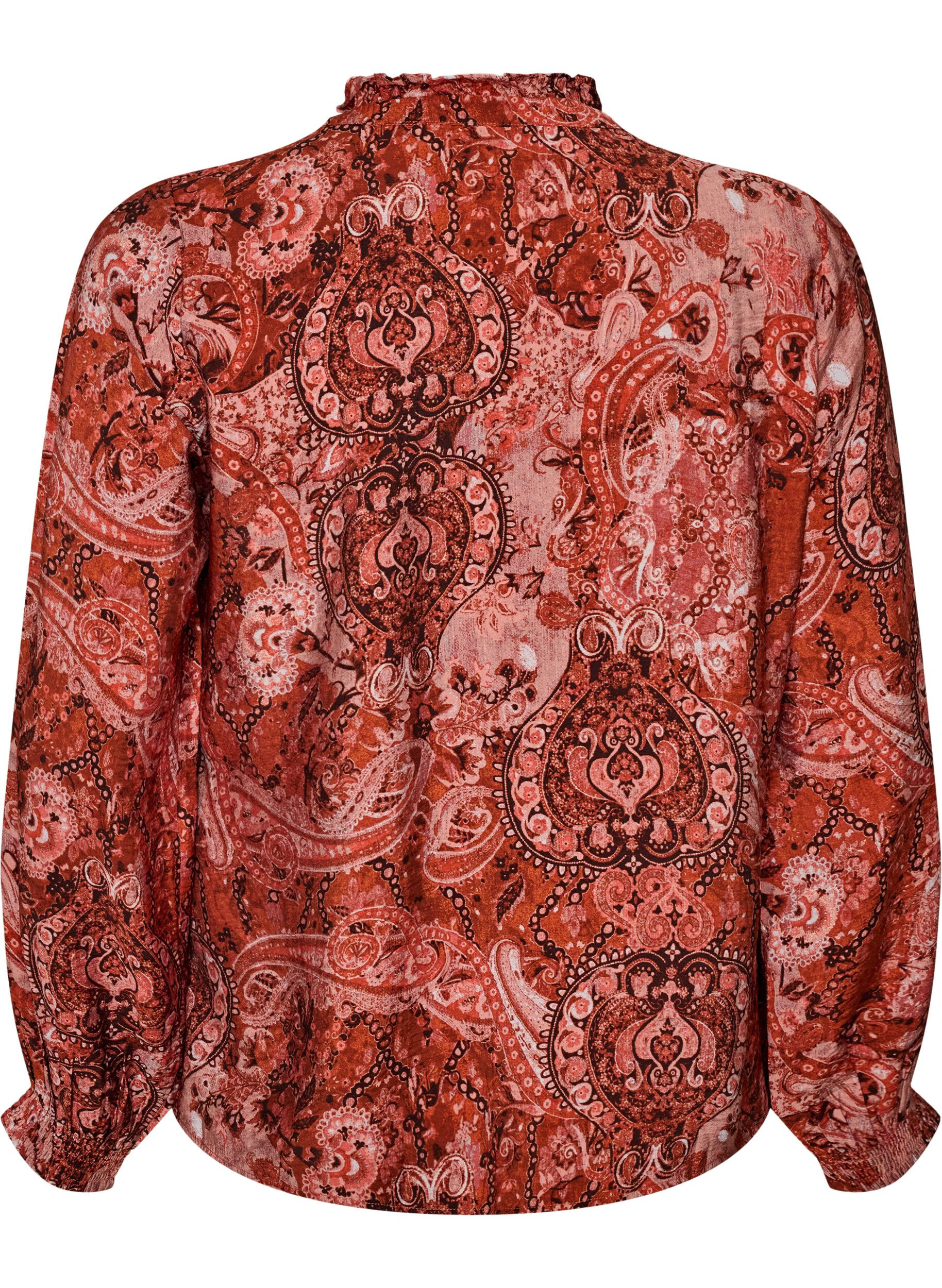 ZizziViskosebluse med paisleytrykk og volanger, Orange, Packshot image number 1