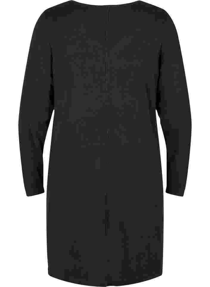 Ensfarget strikkekjole med V-hals, Black, Packshot image number 1