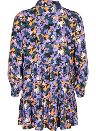 Blomstrete tunika i viskose med glidelås, Purple Flower AOP, Packshot image number 1