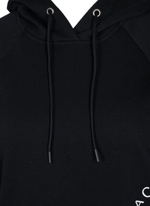 Lang hettegenser med tekst foran, Black w. Logo Print, Packshot image number 2