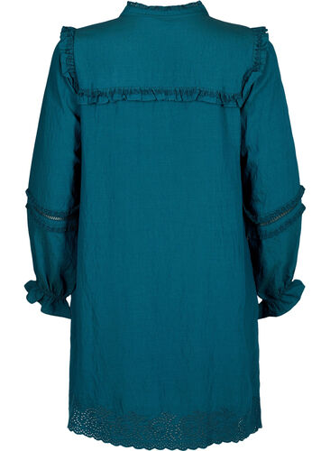 Viskosekjole med broderie Anglaise og volangdetaljer, Reflecting Pond, Packshot image number 1
