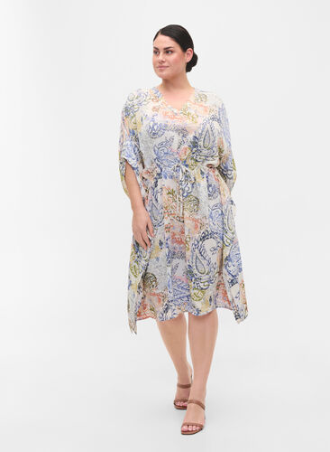 Mønstrete kjole i viskose med knyting, White Paisley AOP, Model image number 2