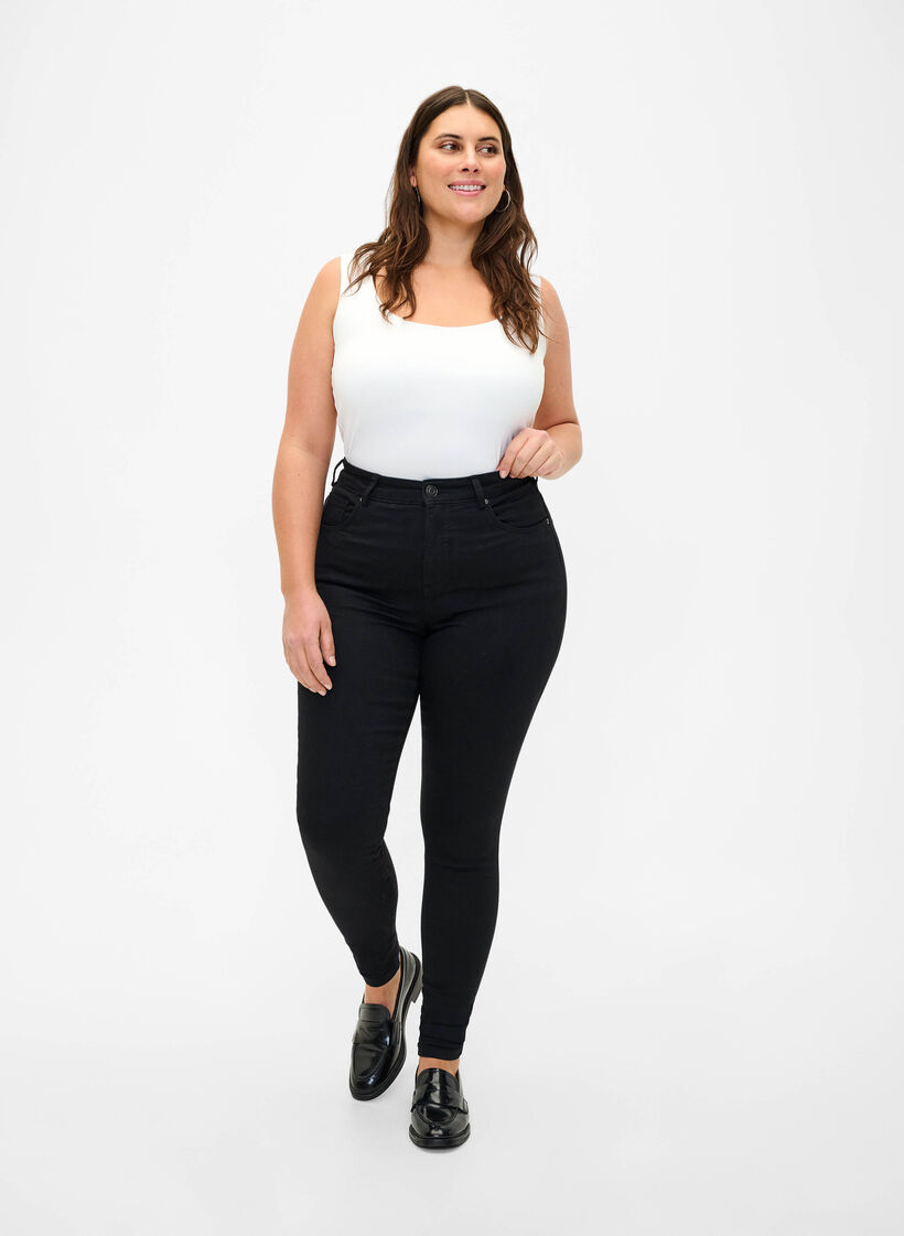 Supersmale jeans med høy midje, Black, Model