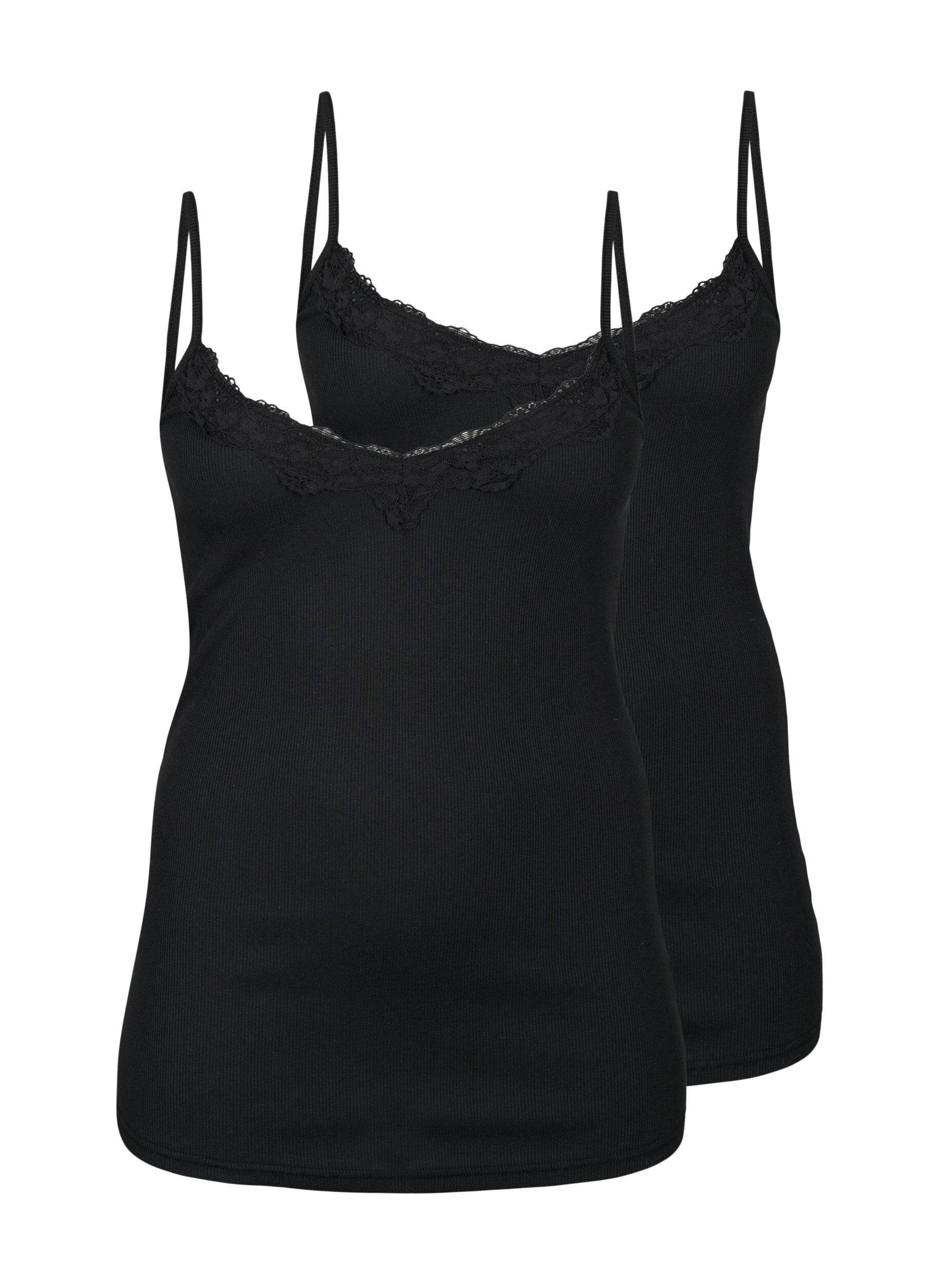 Zizzi 2-pakk ribbet natt-topper, Black/Black, Packshot image number 0