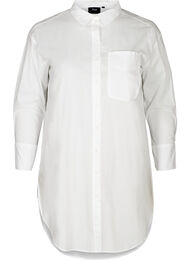 Lang bomullsskjorte med lomme på brystet, Bright White