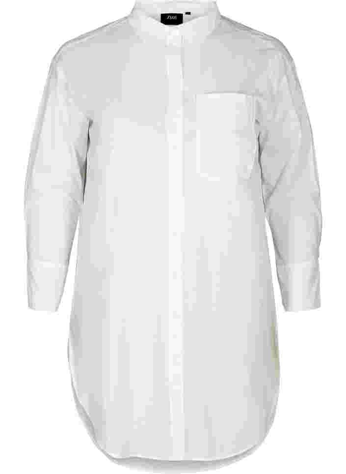 Lang bomullsskjorte med lomme på brystet, Bright White, Packshot