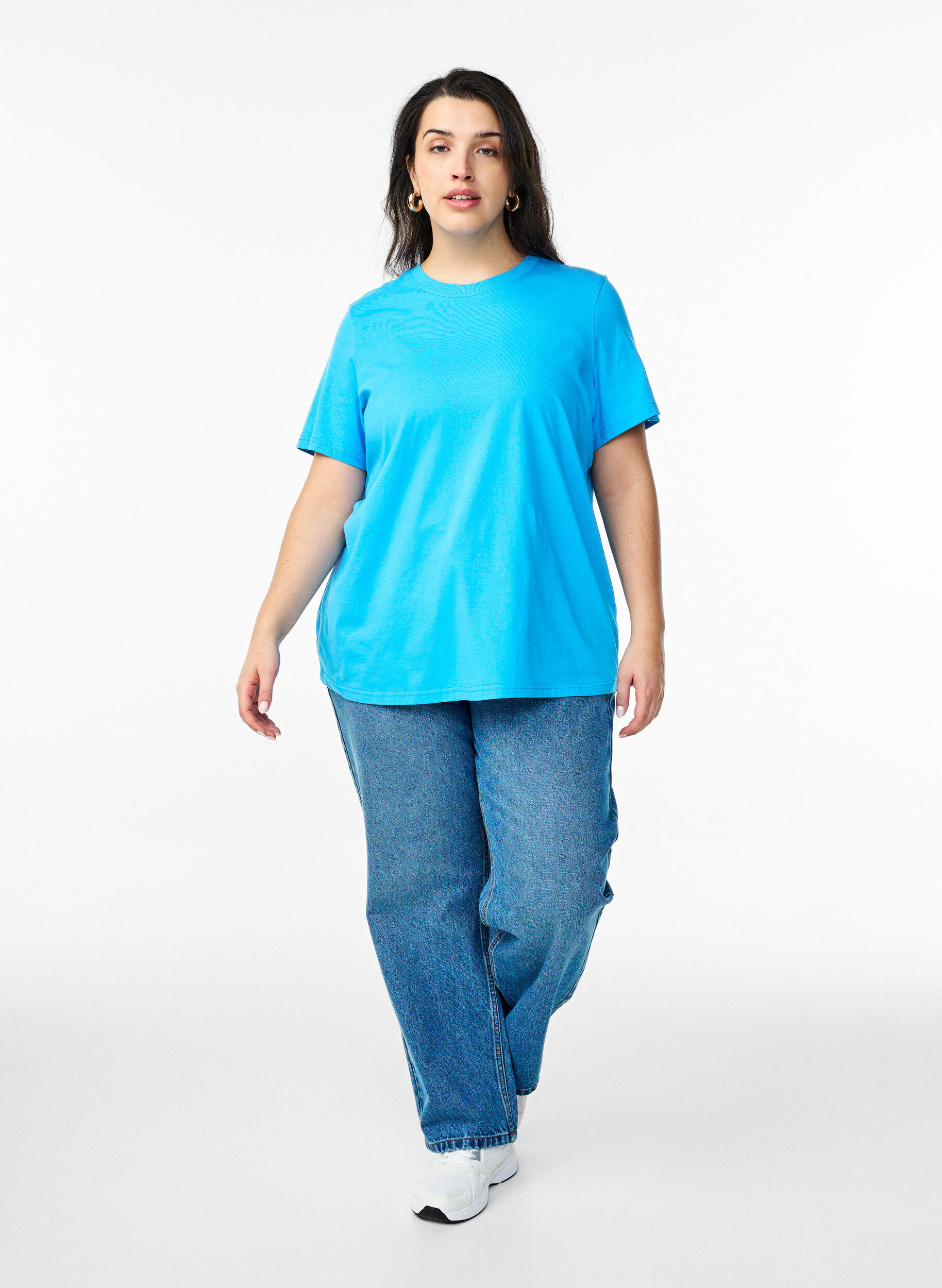ZizziBasic T-skjorte i bomull med rund hals, Bl&aring;, Model image number 1