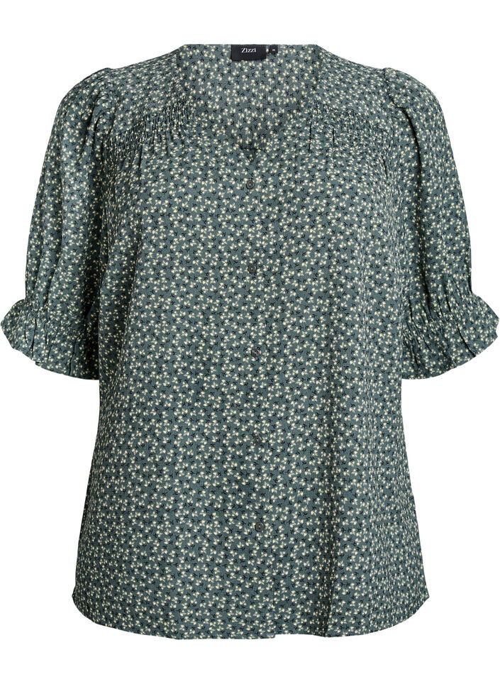 Skjortebluse med 1/2 ermer, Gr&oslash;nn, Packshot image number 0