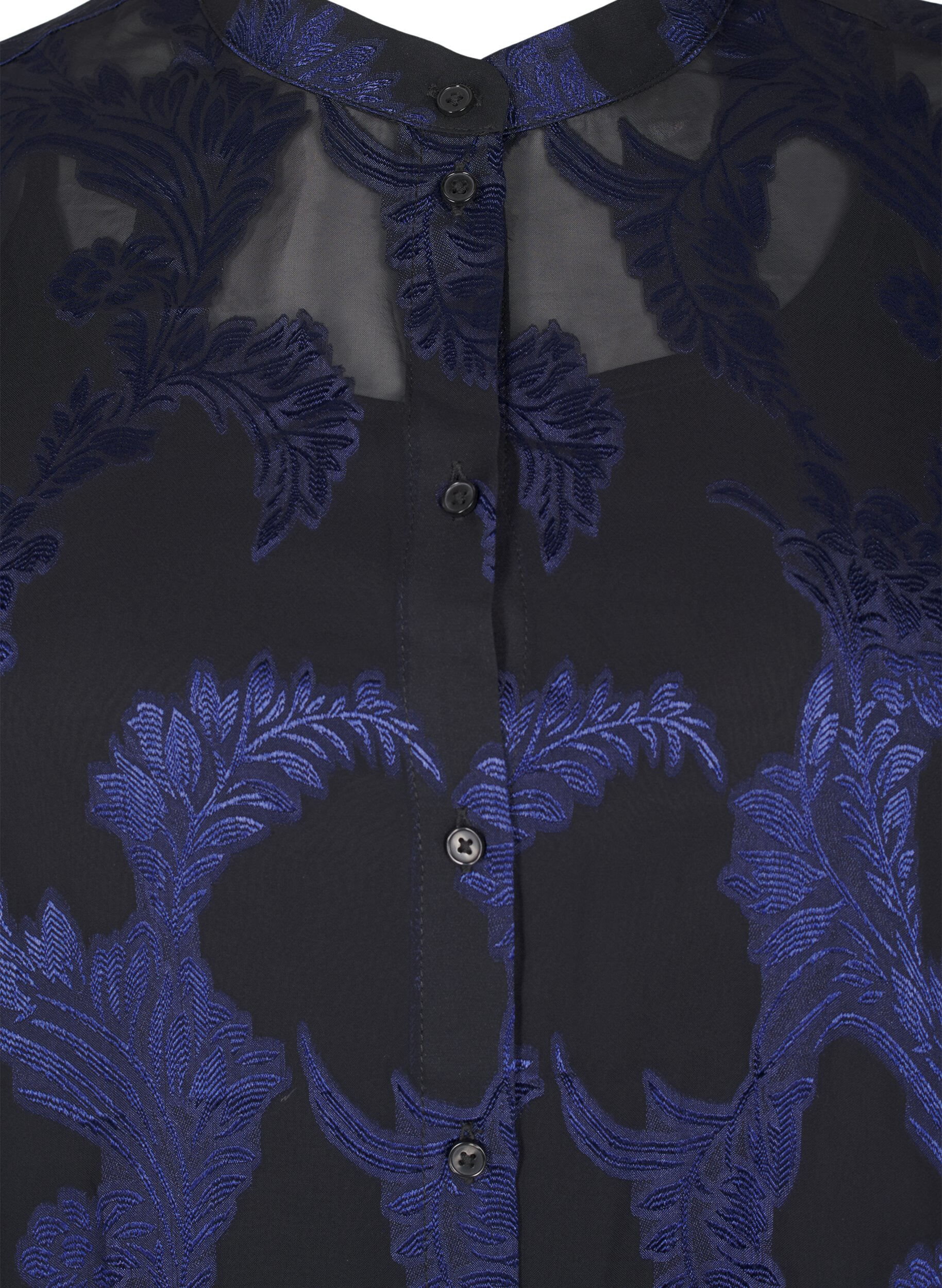Zizzi Chiffonbluse med jacquardm&oslash;nster, Evening Blue, Packshot image number 2