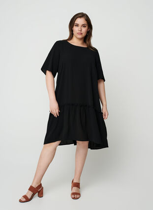 Kort kjole med volangkant, Black, Model image number 2