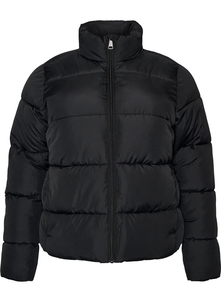 Kort pufferjakke med h&oslash;y krage, Svart, Packshot image number 0