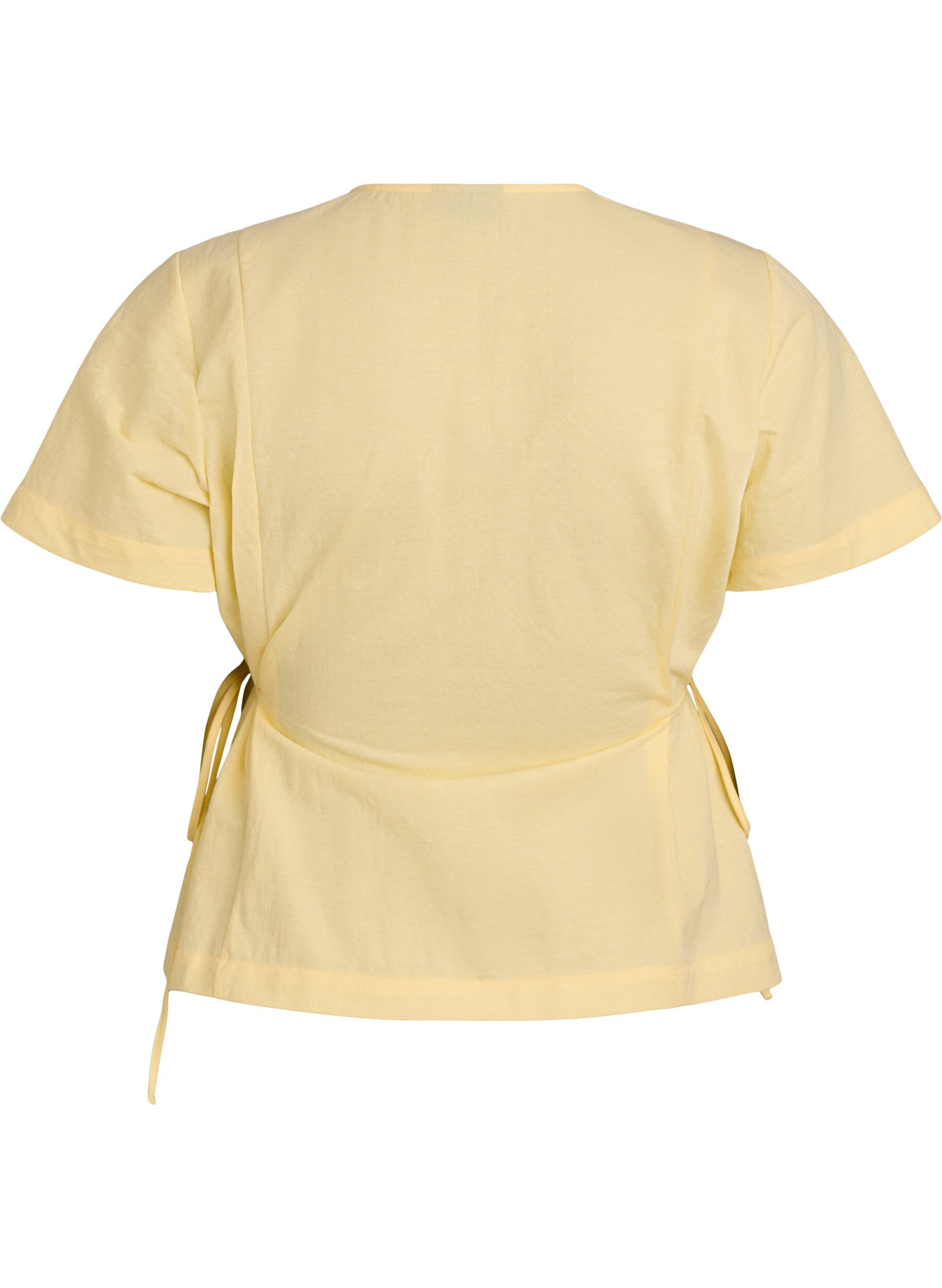 ZizziBluse i bomullsblanding med V-hals og knyteb&aring;nd, Gul, Packshot image number 1