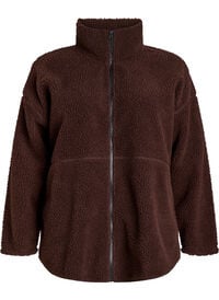 Sporty teddyfleecejakke med glidelås, Brun Sporty teddyfleecejakke med glidelås