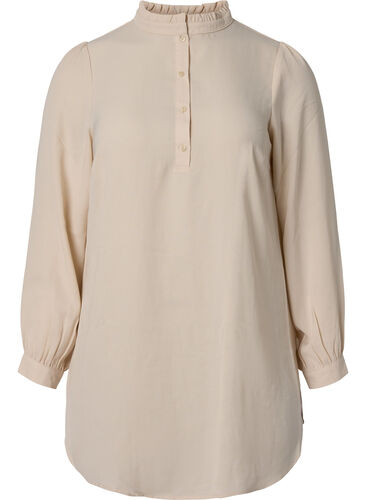 Langermet tunika med volangkrage, Warm Off-white, Packshot image number 0