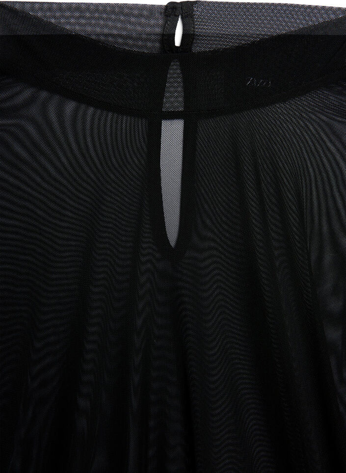 Tett sittende meshbluse med lange ermer, Black, Packshot