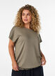 Jerseybluse med teksturerte striper og en smocket fold, Brun, Model image number 0